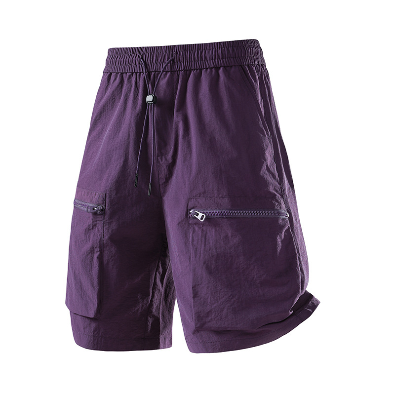 Men's Summer Trendy Casual Fashion Work Shorts, Solid Color Loose-Fitting Five-Point Pants, Breathable Quick-Dry Beach Shorts for Men