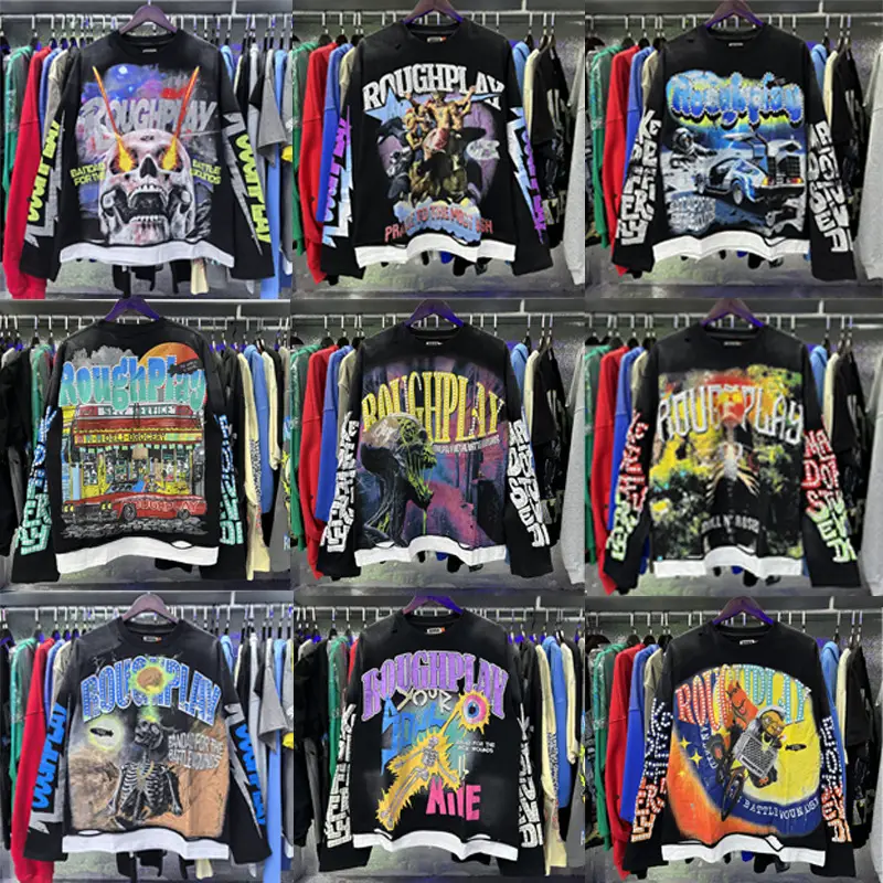 Foreign Trade High Street Style Rughplay Orangutan Print T-Shirt Distressed Fake Two-Piece Short-Sleeved American Style Drop Shipping
