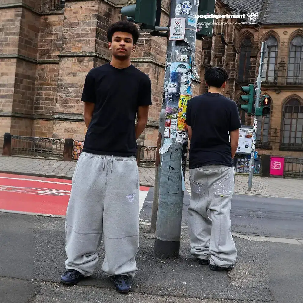 跨境欧美外贸速卖通抽绳拖地休闲裤男灰色宽松直筒低腰休闲长裤男