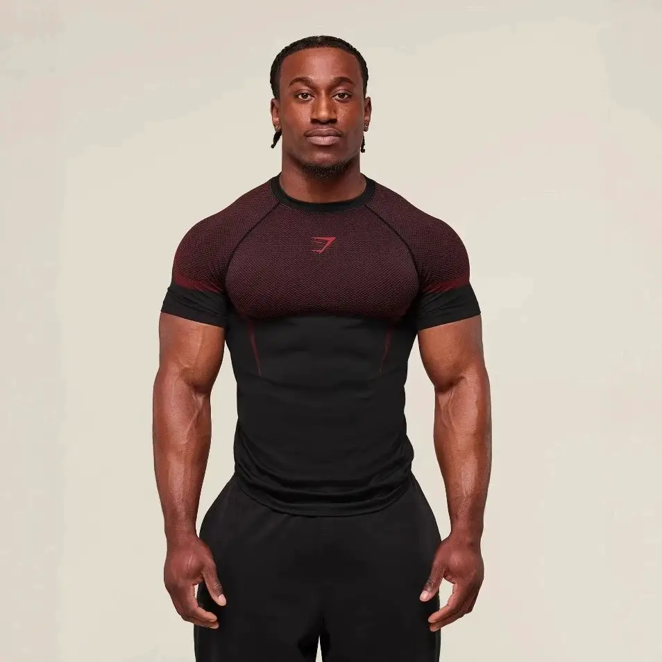 源头工厂GYMSHARK健身男士跑步速干透气紧身衣短袖T恤男肌肉鲨鱼
