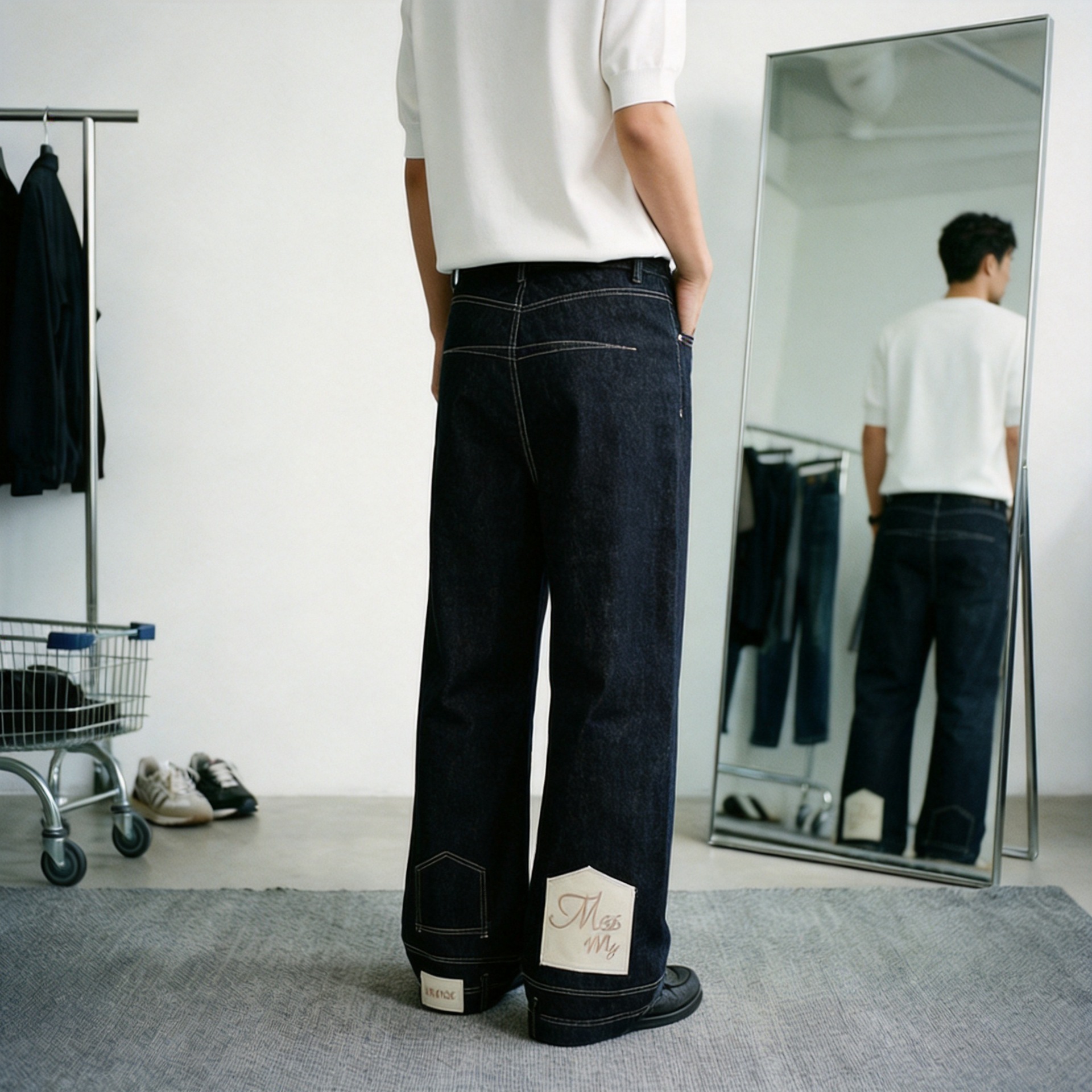 Inverted Pocket Okayama Raw Denim 13 oz Jeans for Men and Women, New Spring Design, Niche Style, Loose Wide-Leg Pants