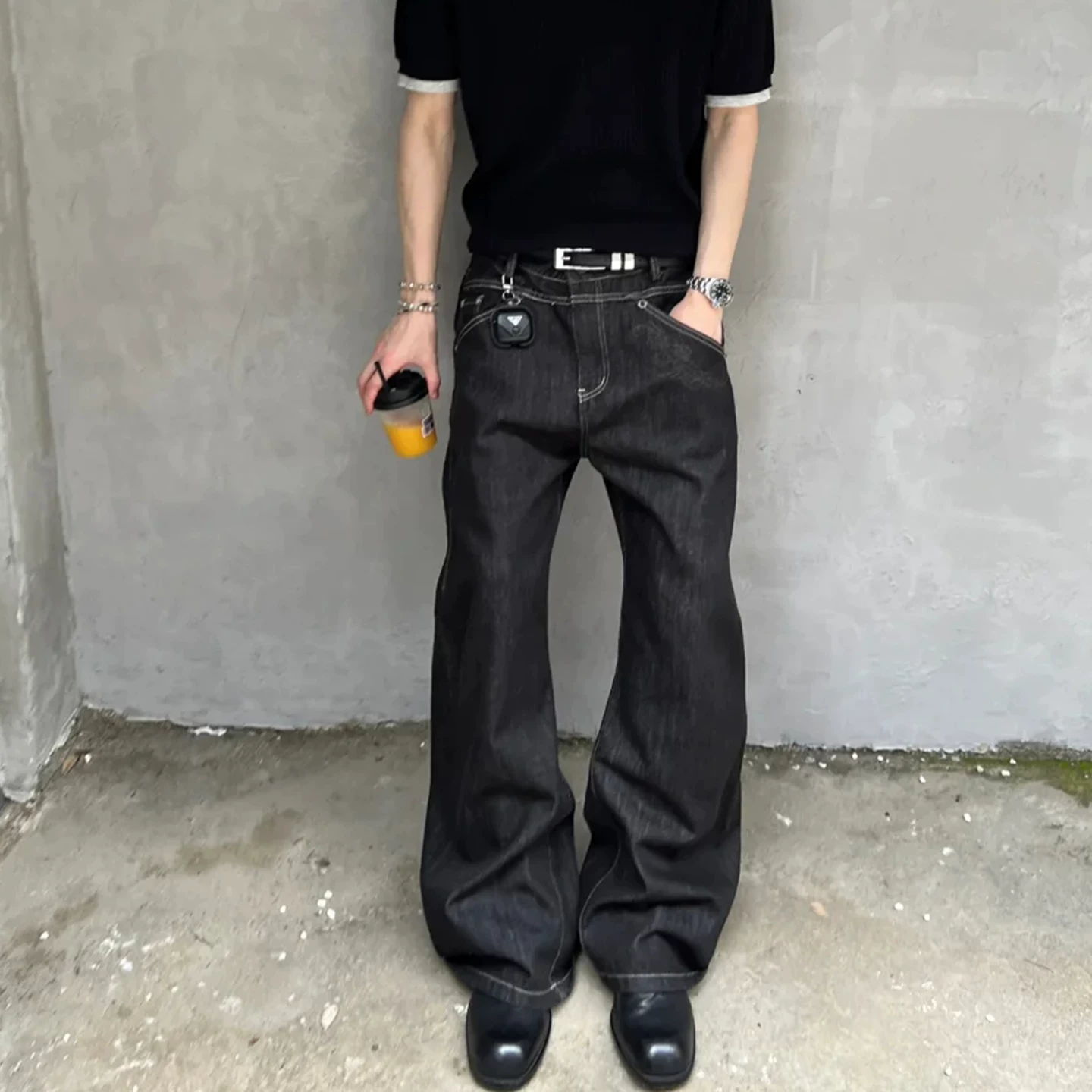 American retro original denim jeans men's autumn loose and versatile straight leg cleanfit micro flared pants