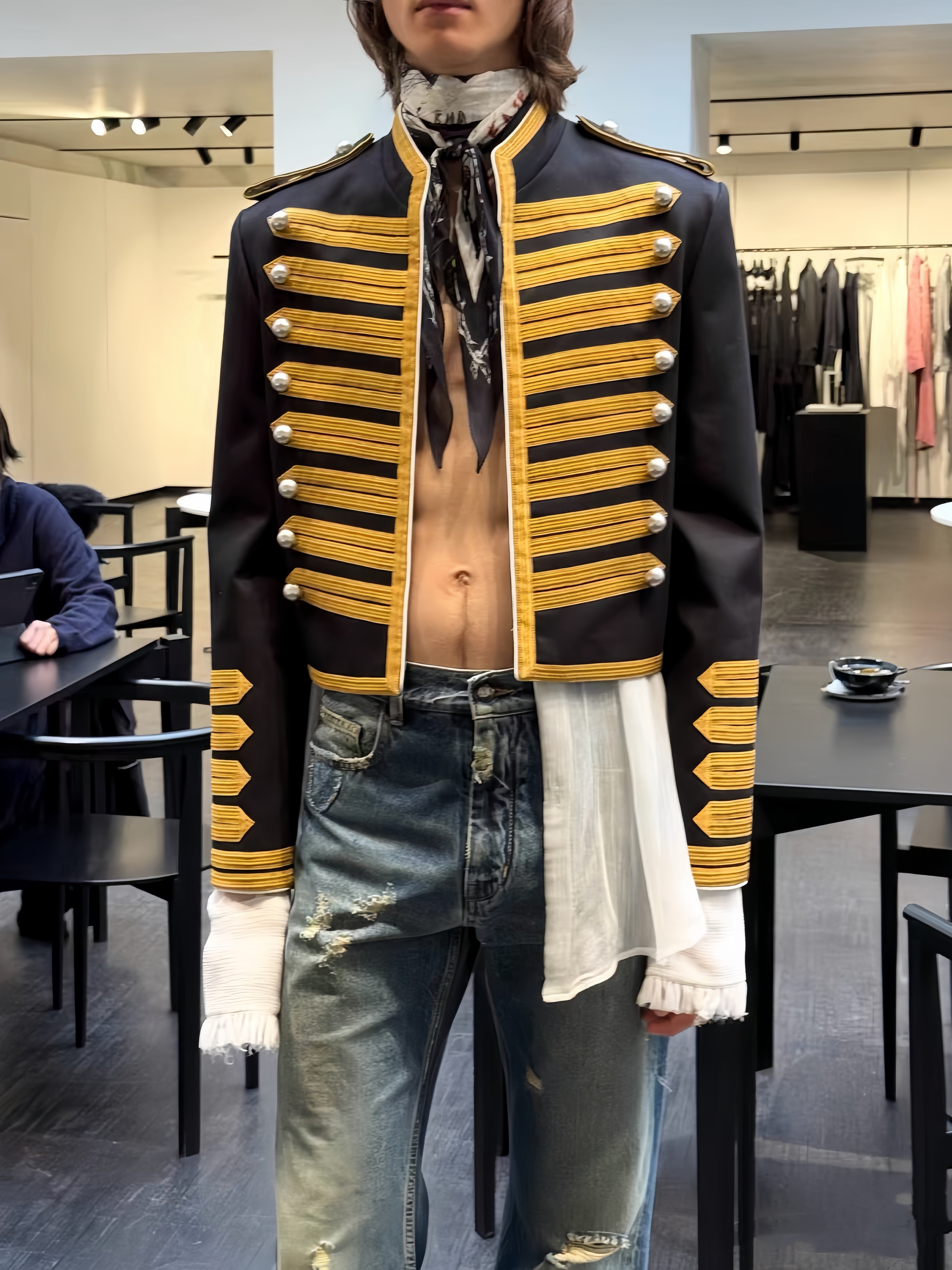 【Hot】Bmc Ann Milan Limited Edition Show Style Black and Gold Webbing Napoleon Jacket Short Court Coat Two-Tone Foto QC de TAOBAO na Qualit.ly