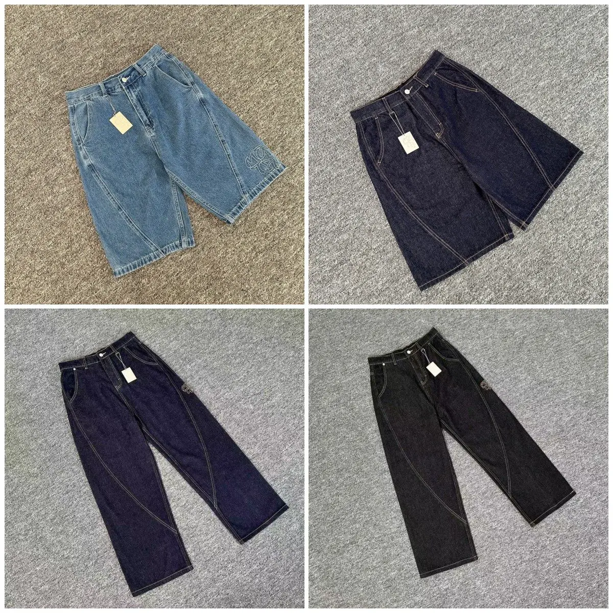 Mertra Classic Embroidered Logo Trendy High Street Casual Loose Unisex Fashion Denim Pants and Shorts