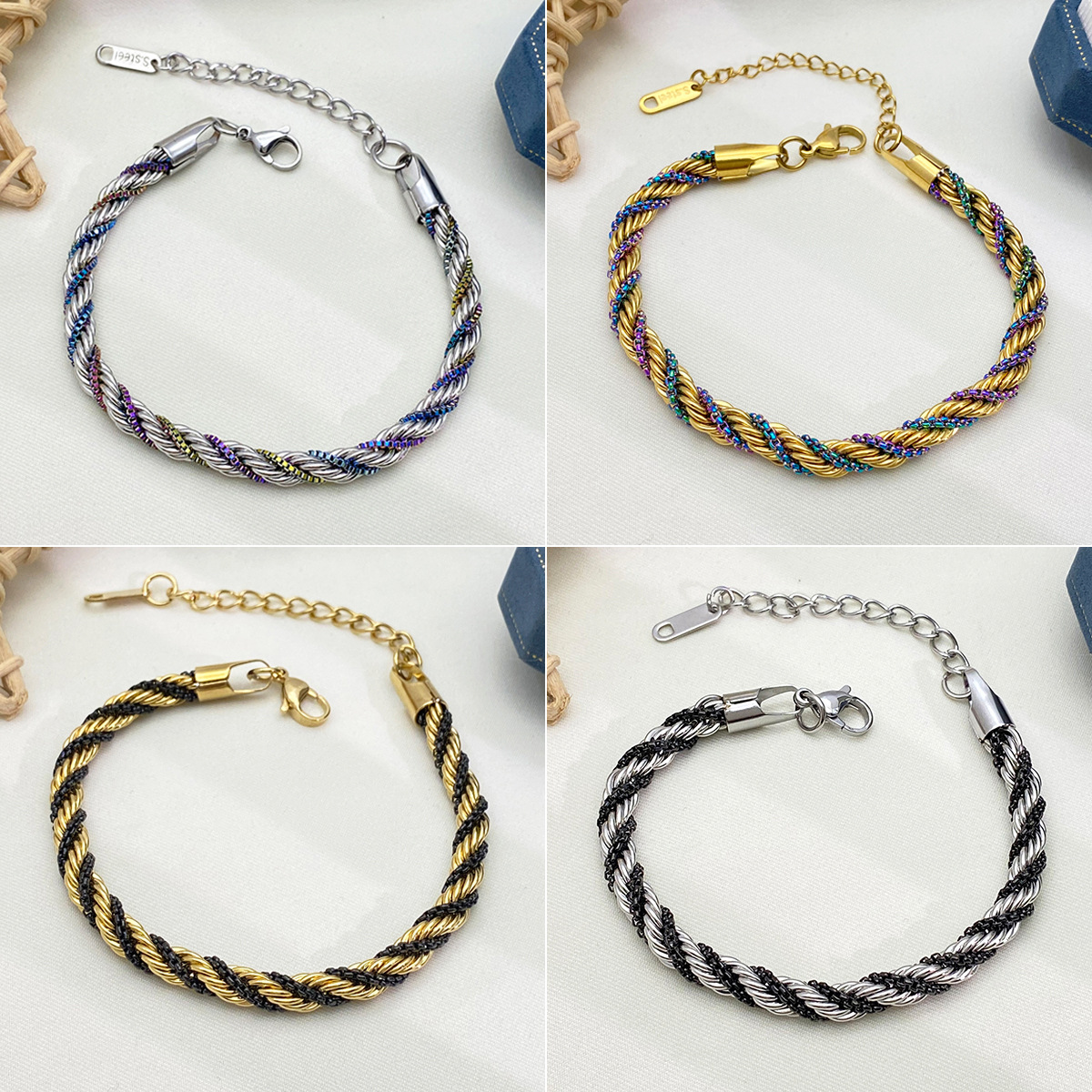 Cross-Border Titanium Steel Twist Bracelet Stainless Steel Electroplated 18K Gold High-End Summer Women's Non-Fading Ins Style Jewelry