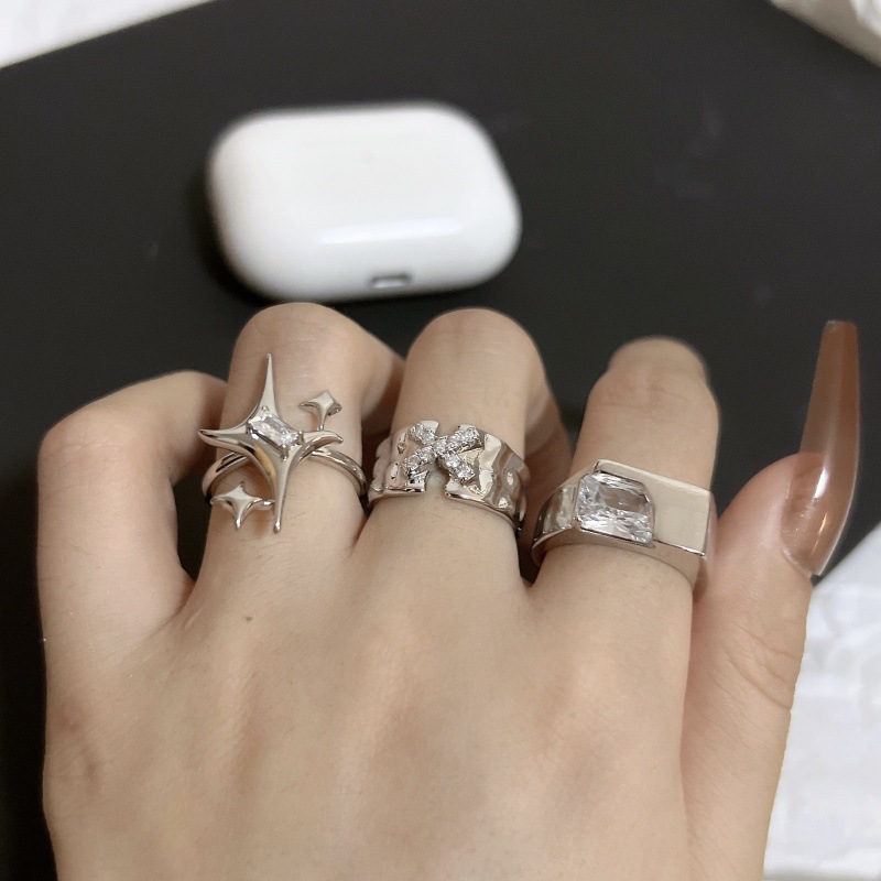 Niche Star Mans Couple Ring Korean-style ins Trendy Design Sense Letter X Inlaid Zircon Texture Ring Women's Fashion Personality