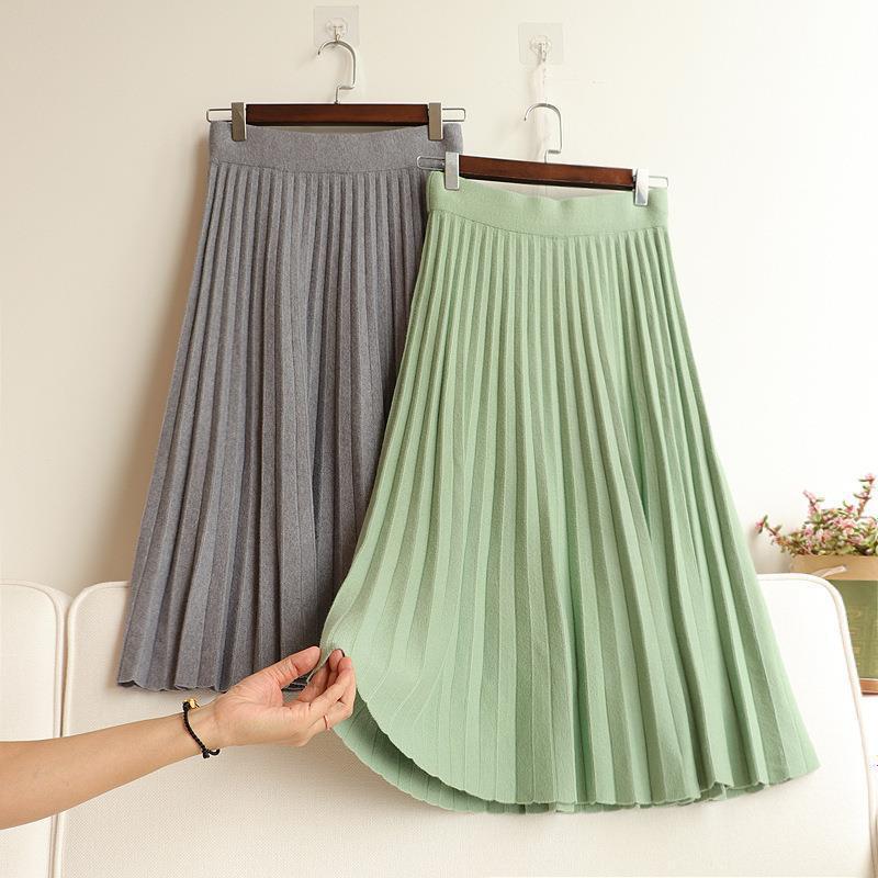 2024 New Autumn and Winter High Waist Knitted Skirt Women's Mid-length Wool Large Swing Skirt Academic Style Pleated Skirt