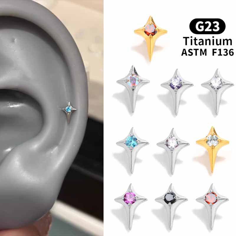 Mini Cross-Shaped F136 Titanium Alloy Polished Internal Thread Ear Studs, Ear Cartilage Studs, Nose Studs, Lip Studs, Embedded Studs Accessories