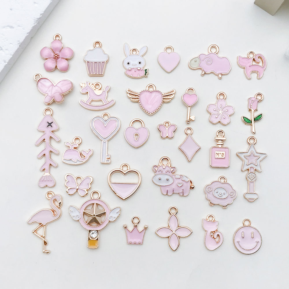 1 Pink drop oil DIY handmade jewelry accessories alloy small pendant earrings earrings necklace pendant material