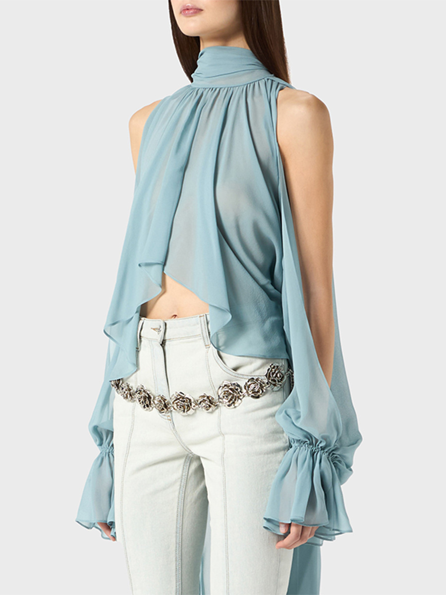2026 Summer New Women's Tops Sweet and Fresh Japanese and Korean Casual Irregular Loose Solid Color Halter Neck Shirt