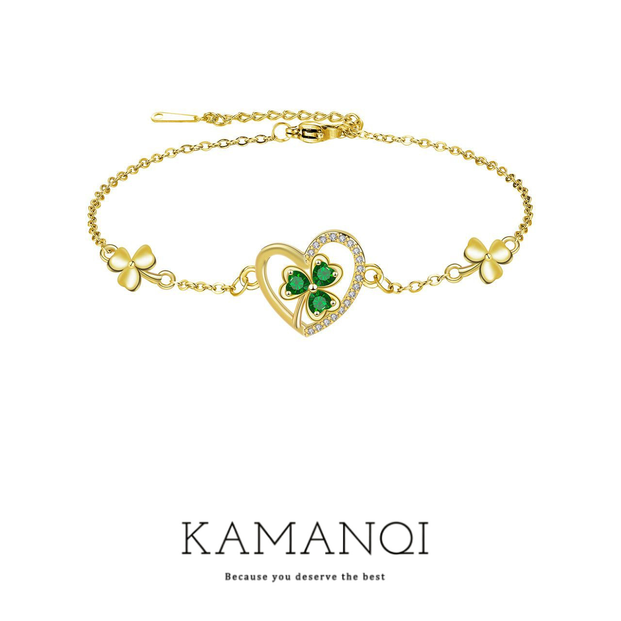 Vintage Clover Bracelet with a High-End Feel, Featuring a Three-Leaf Clover and Emerald Gemstone, Light Luxury and Niche Design