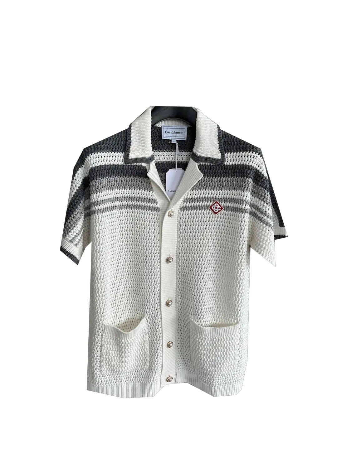 Casablanca 25Ss White Gray Woven Texture Pure Handwoven Vacation Hawaiian Short-Sleeved Cardigan Sweater