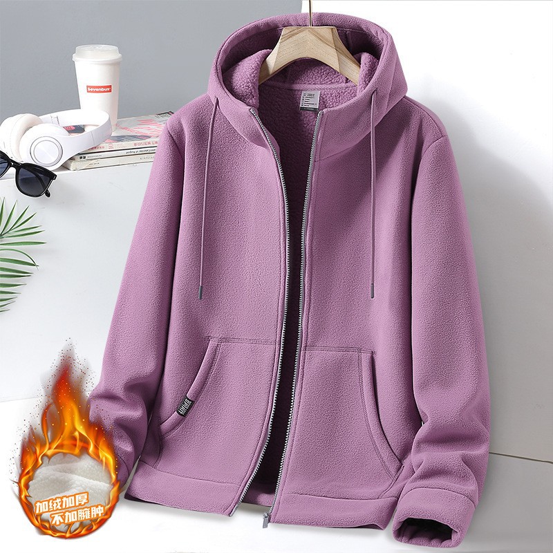 Couple's fleece-lined Sweater Men's and Women's Autumn and Winter Casual Loose Outdoor Cardigan Lamb Fleece Jacket Fleece Fashion