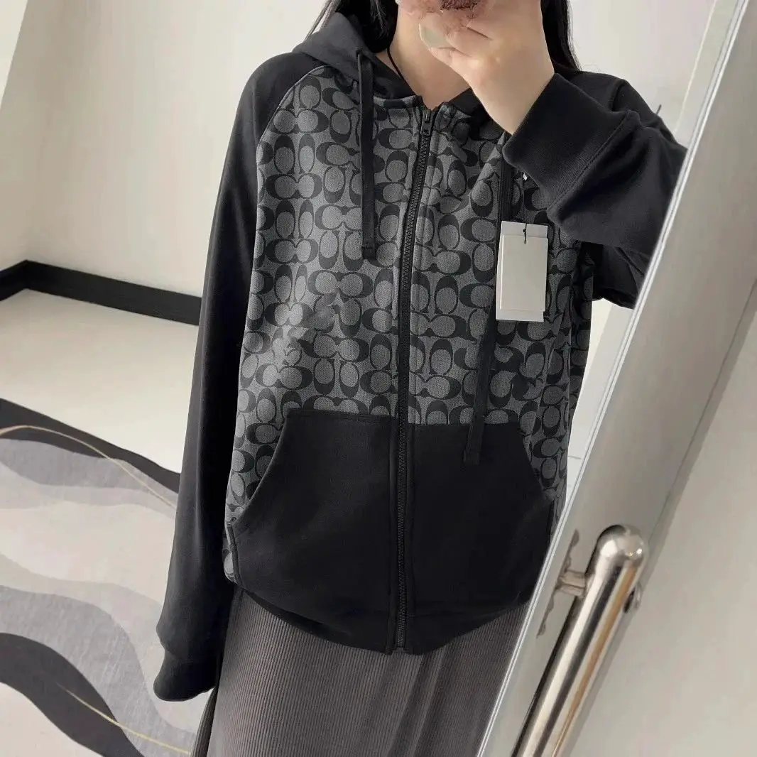 C*a*h Koujia Sweatshirt Women Zipper Hooded Jacket Casual Loose Cardigan