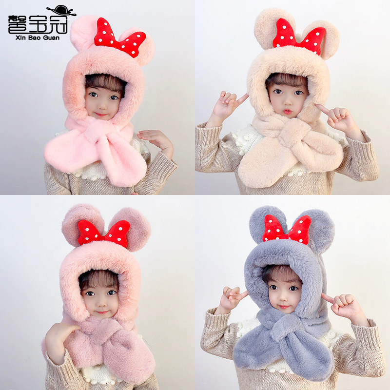 Winter Men's and Children's One-piece Plush Hat Gloves Three-piece Set Ear Protection Warm Hat Baby Pullover Cap Scarf Fashion