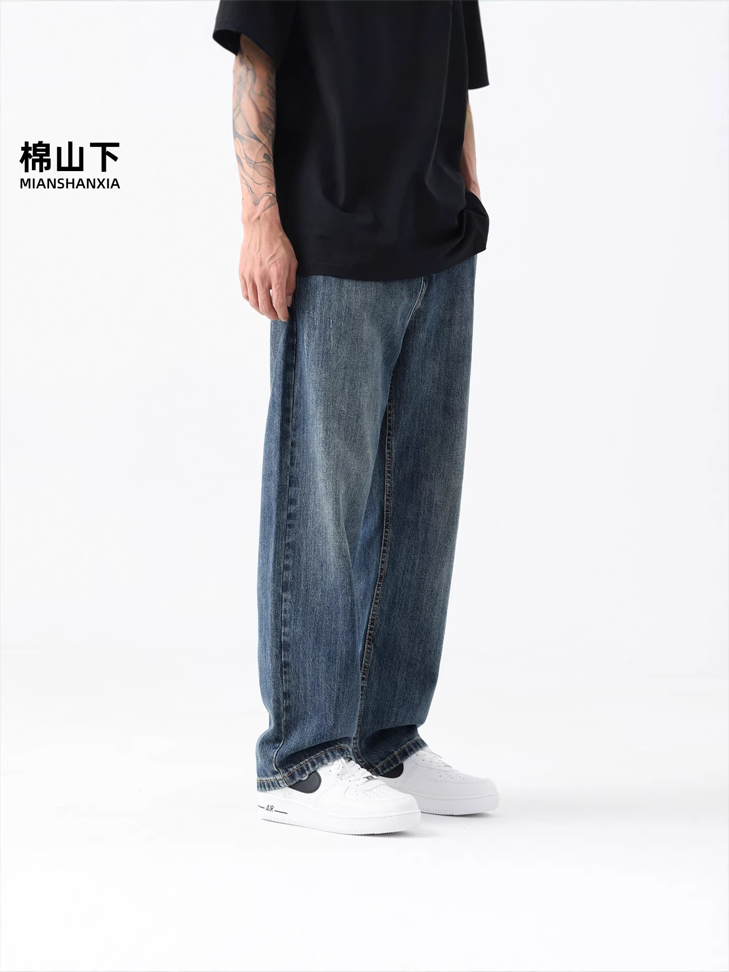 Loose Straight-Leg Jeans for Men, Wide-Leg, Plus-Size, Xintang Vintage Washed Trendy Casual Long Pants