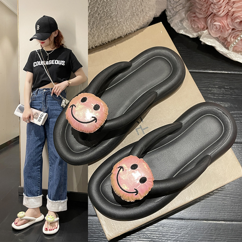 Candy-colored smiley flip-flops women's summer fashion non-slip outdoor flat beach shoes couple holiday flip-flops