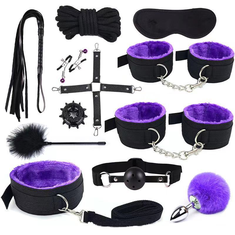 Adult SM sex toys fun webbing plush 12 piece set fur ball rabbit tail metal anal plug combination supplies