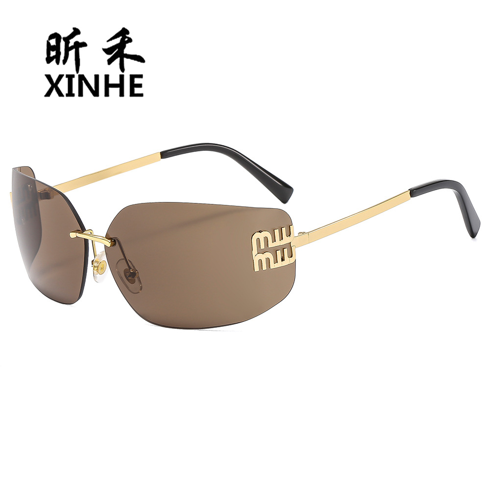 New European and American Big-Name Miaojia Sunglasses, Fashionable Women's Personalized Letter Miu Sunglasses, Rimless and Versatile Trendy Glasses Foto QC de 1688 na Qualit.ly