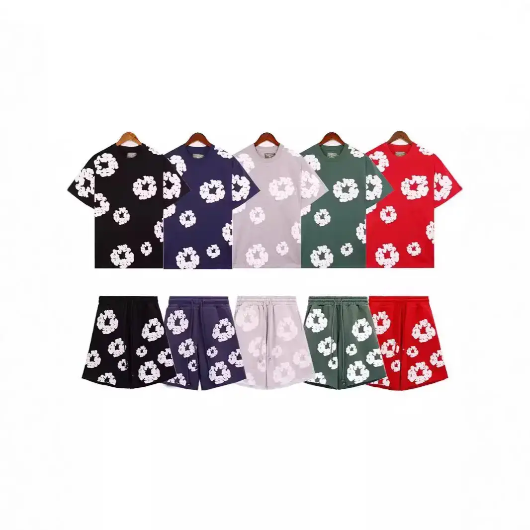 American Street Fashion Trend Kapok Foam Printed Loose T-Shirt Y2K Top Hip Hop Street Shorts for Men and Women