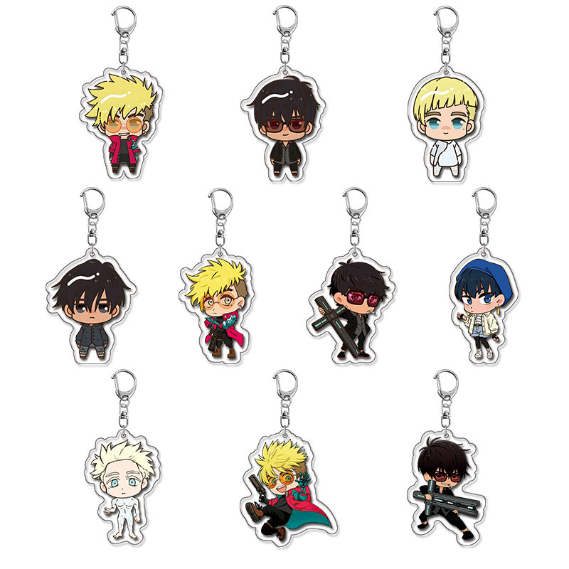 Trigun Merchandise Keychain Featuring Watanabe Koji, Tsurugan Tetsuro, and Abyro Takahiko Acrylic Pendant