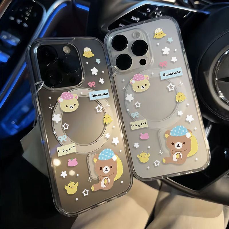 Cute Rilakkuma Magnetic Suction Suitable for Apple 16 Series Camera Buttons All-Inclusive 15Promax Acrylic 13 14