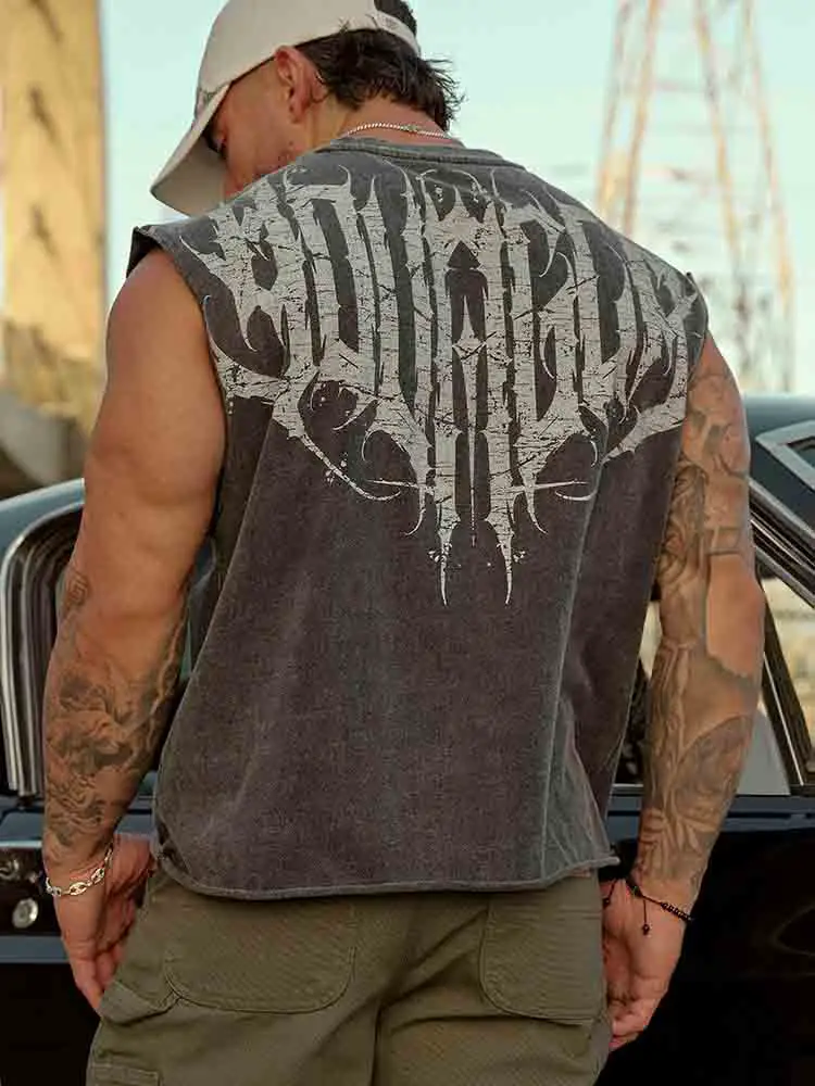 Youngla American-Style All-Cotton Loose-Fit Plus-Size Men's Tank Top with Large Back Print, Trendy and Fashionable Vest Basketball Shirt