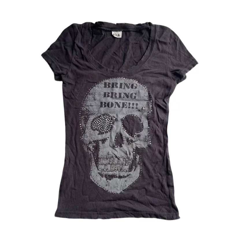 LGB Japanese D.I.A Skull Print Casual Daily rhinestone Short Sleeve