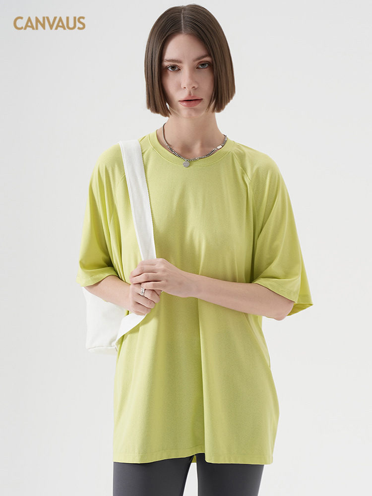 CANVAUS Mid-length Short-sleeved T-shirt Women's Loose Round Neck Summer New Casual Simple Raglan Sleeve All-match Top