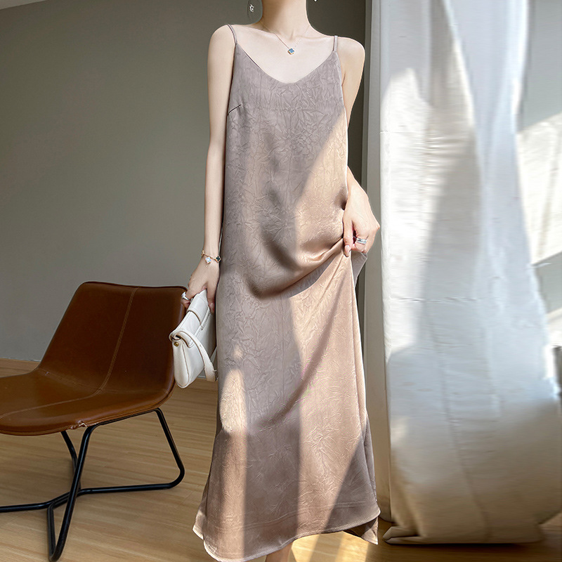 2026 Spring/Summer New Acetate Satin Strap Dress New Chinese Style Slimming Loose Versatile Dress