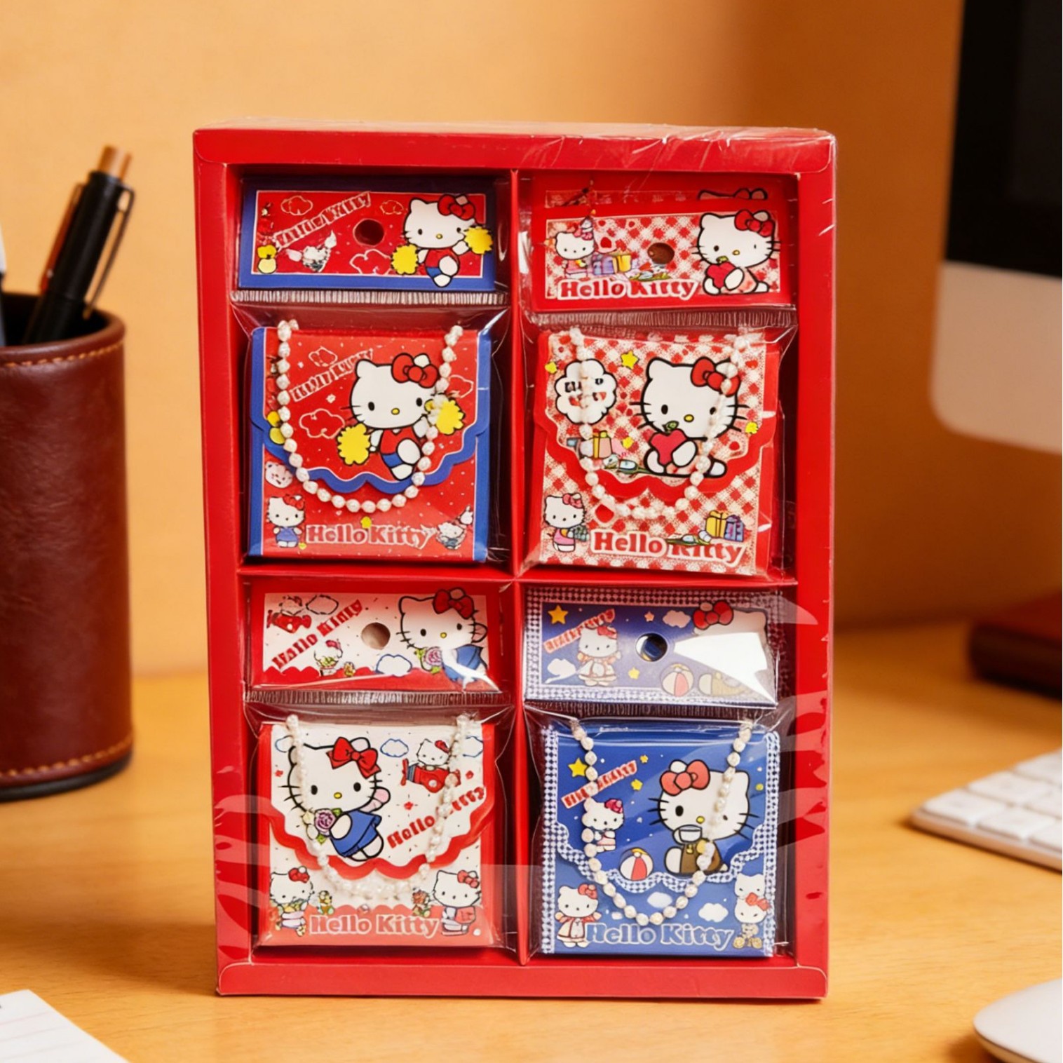 Mai Pin Stationery Hello Kitty Pearl Chain Handbag Notepad Cute Kitty Cat Creative Folding Notepad