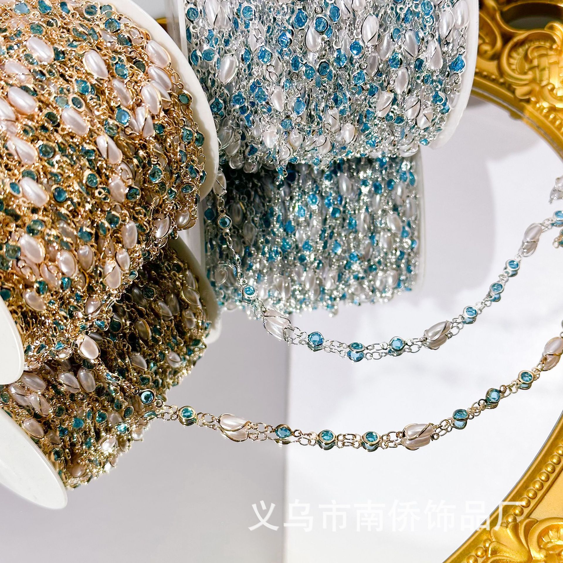 chain diy chain pure copper color retaining grain pearl tassel chain antique jewelry material performance clothing accessories