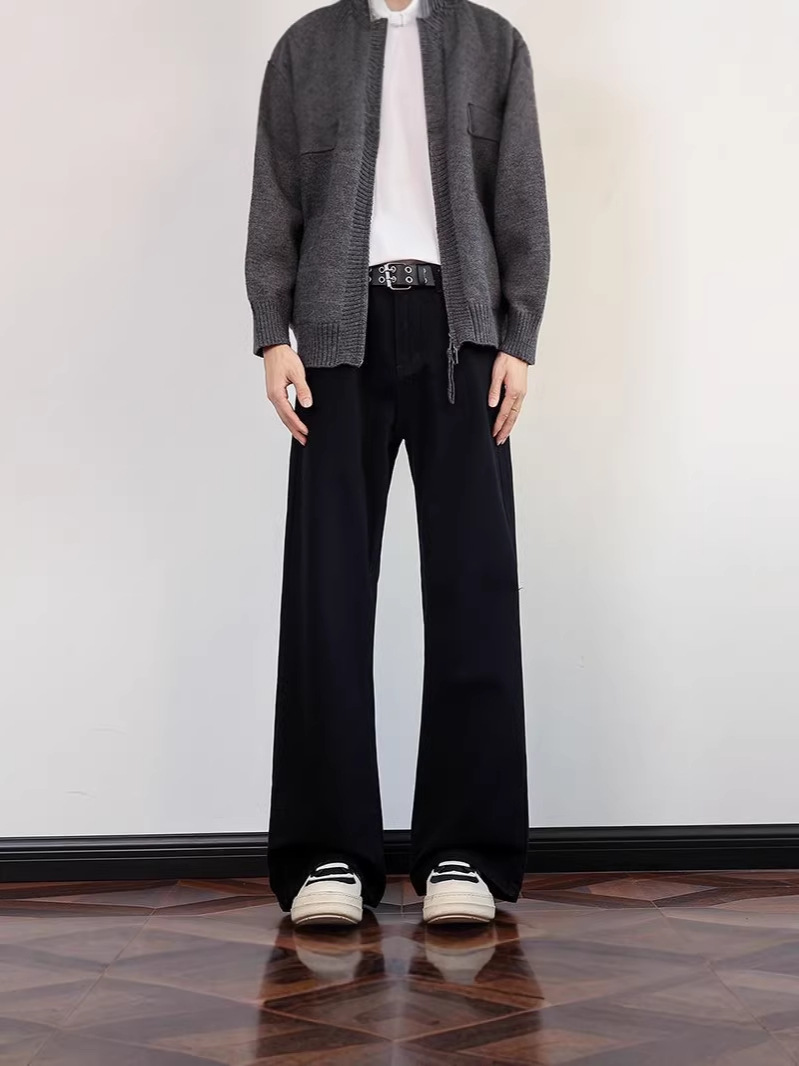 American-Style Draped Slightly Flared Black Jeans for Men and Women, Basic Versatile Slimming Cleanfit Casual Trendy Long Pants Wholesale