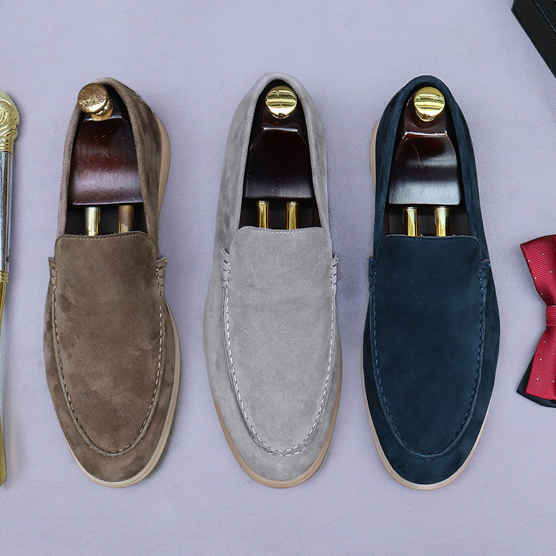 Wholesale Matte Men's Shoes, Genuine Leather Retro Low-Top Shoes, Business Slip-On Sheepskin Suede Slip-On Soft Men's Casual Leather Shoes