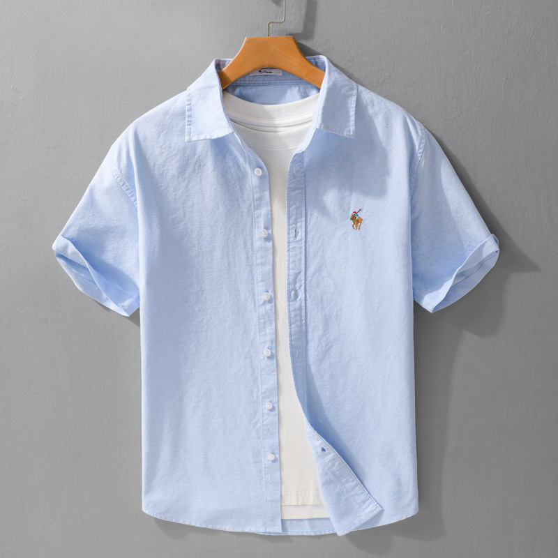 Men's Summer Oxford Embroidered Casual Short-Sleeved Shirt, Stylish, Trendy, Loose and Versatile Business Shirt 768