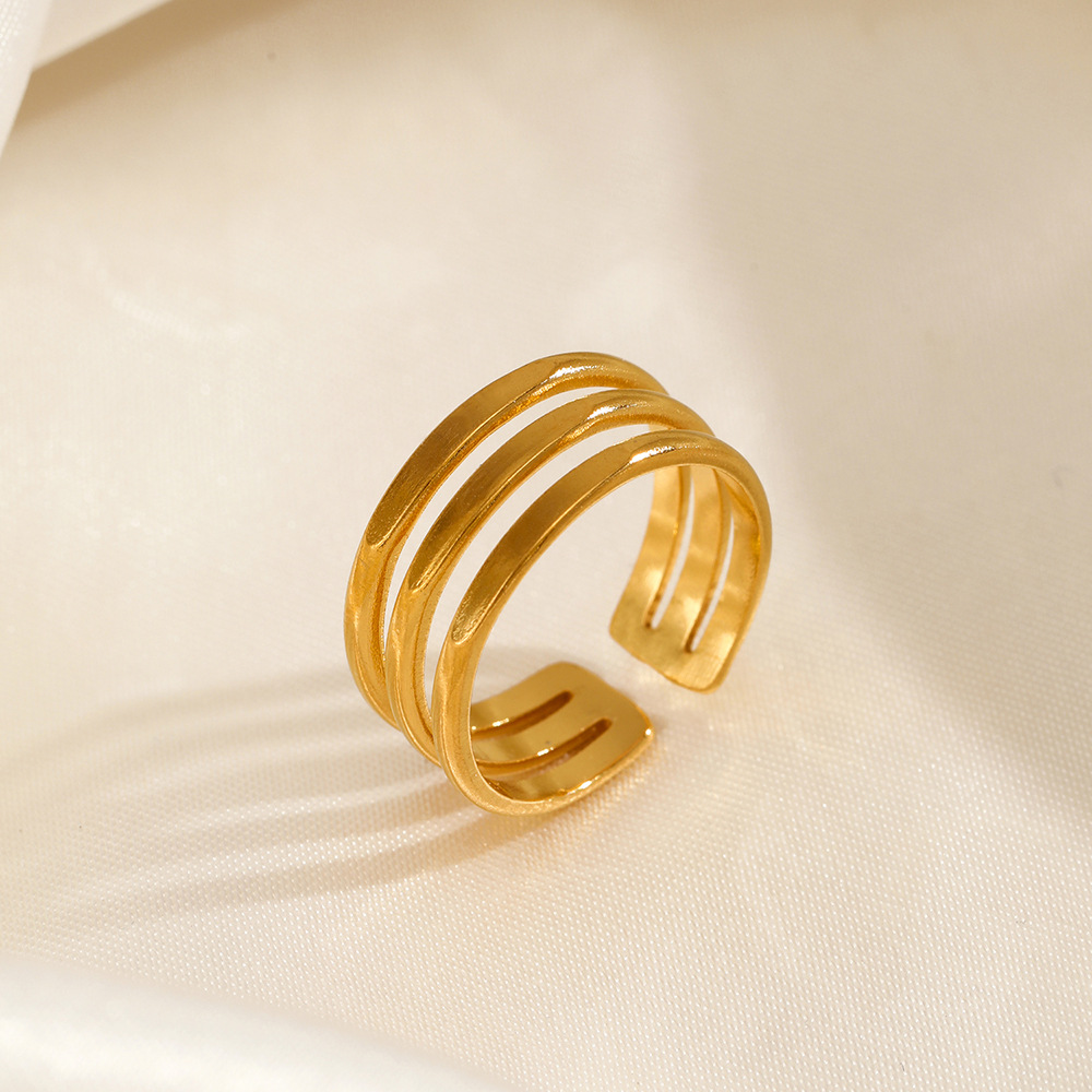 European and American Popular Opening Adjustable Three-Layer Line Titanium Steel Finger Ring Simple Hip Hop Ethnic Stainless Steel Ring for Women