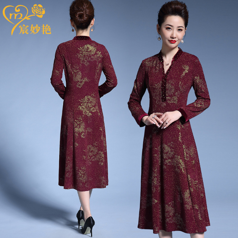 Middle-aged women's moms wedding dress plus size slim slim dinner ladies party big dress wholesale