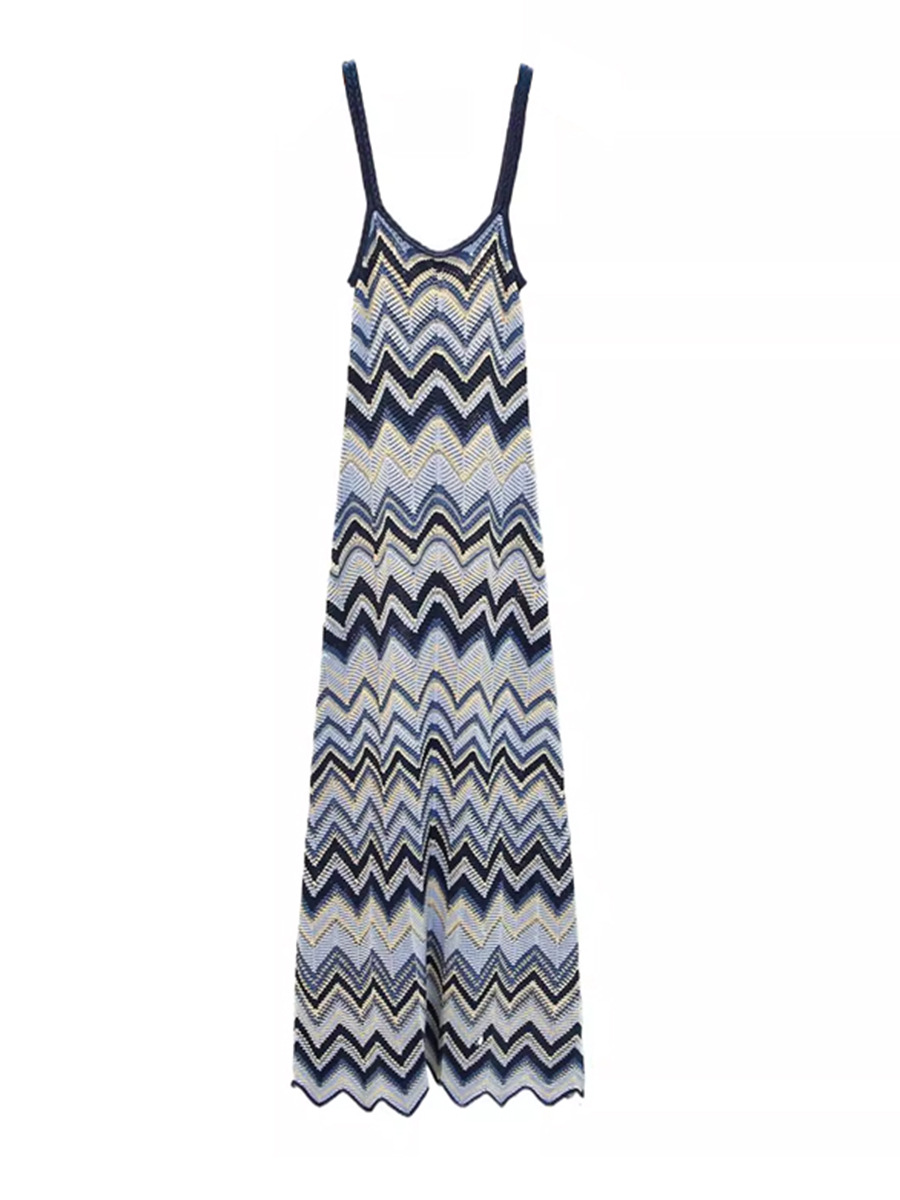 2025M summer new wave stripe skirt holiday style long knitted dress
