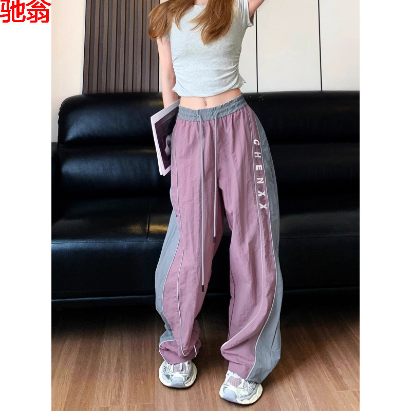 W9Q plus size American Retro Overalls Women's Summer chubby girl 1.00 kg-150.00 kg Loose Straight Casual Wide Leg Pants in