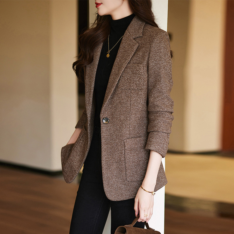 Wool Small Suit Jacket for Women Autumn and Winter 2023 New Fashion Slim Woolen Large Size Suit Winter Thickeneded Jacket