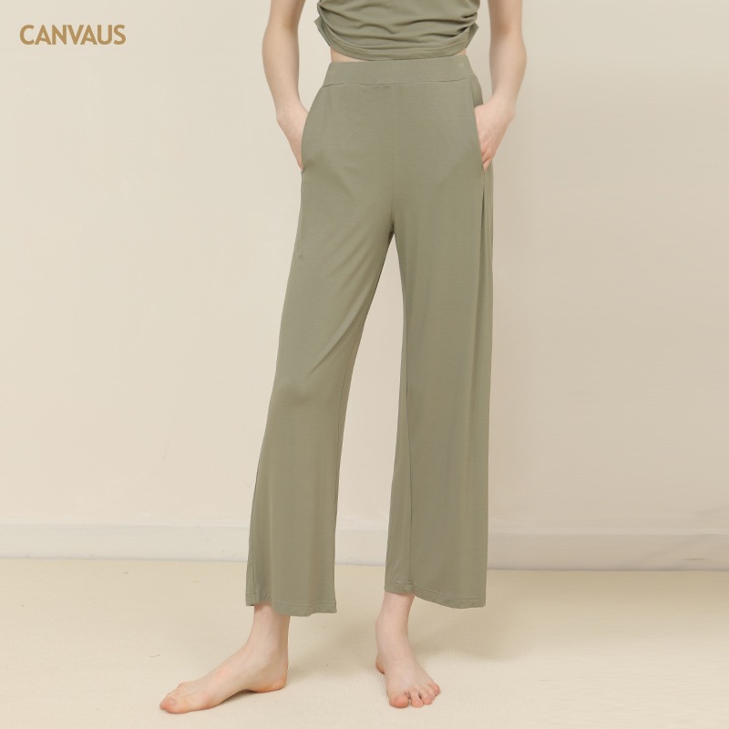 Canvaus Fashion Casual Pants for Women, Summer Straight Loose Fit, Slimming Solid Color Thin Cropped Pants, Japanese and Korean Style Casual