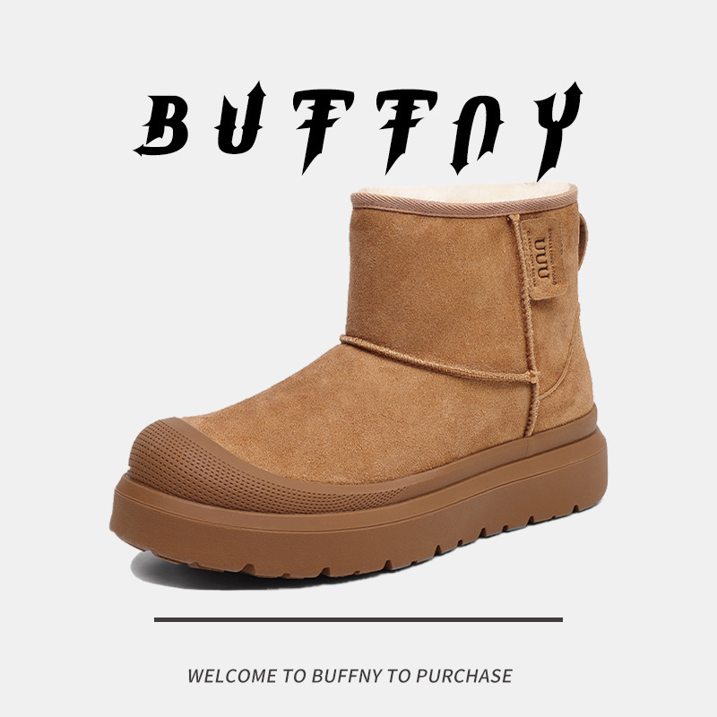 European-Korean Fashion Simple Snow Boots Anti-velvet Leather Round Toe Cotton Boots Thick Bottom Increased Thick Warm Casual Boots Cotton Boots Trendy