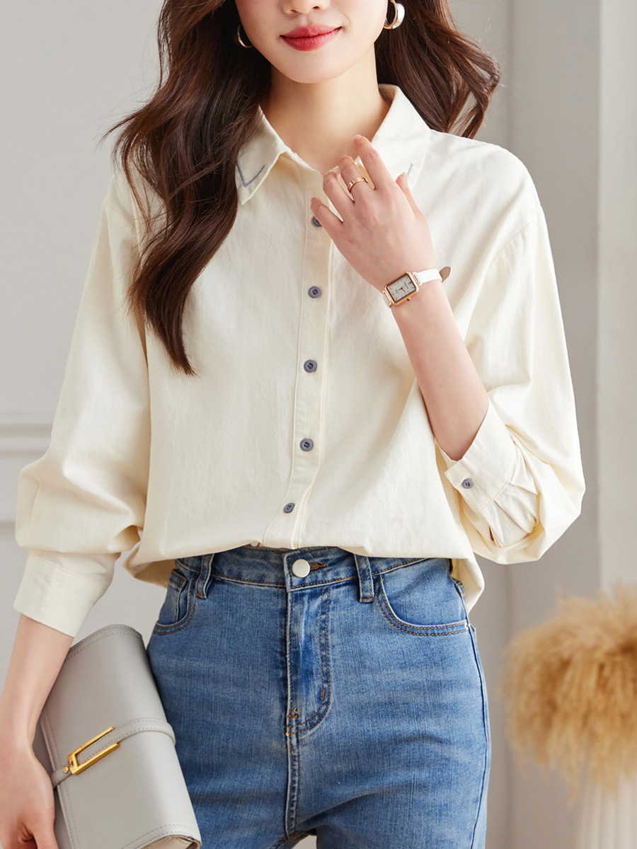 Factory Direct Sale Combed Cotton Shirt Women's Long-Sleeve 2026 Spring Top Simple and Exquisite Pure Cotton Commuter Women's Shirt