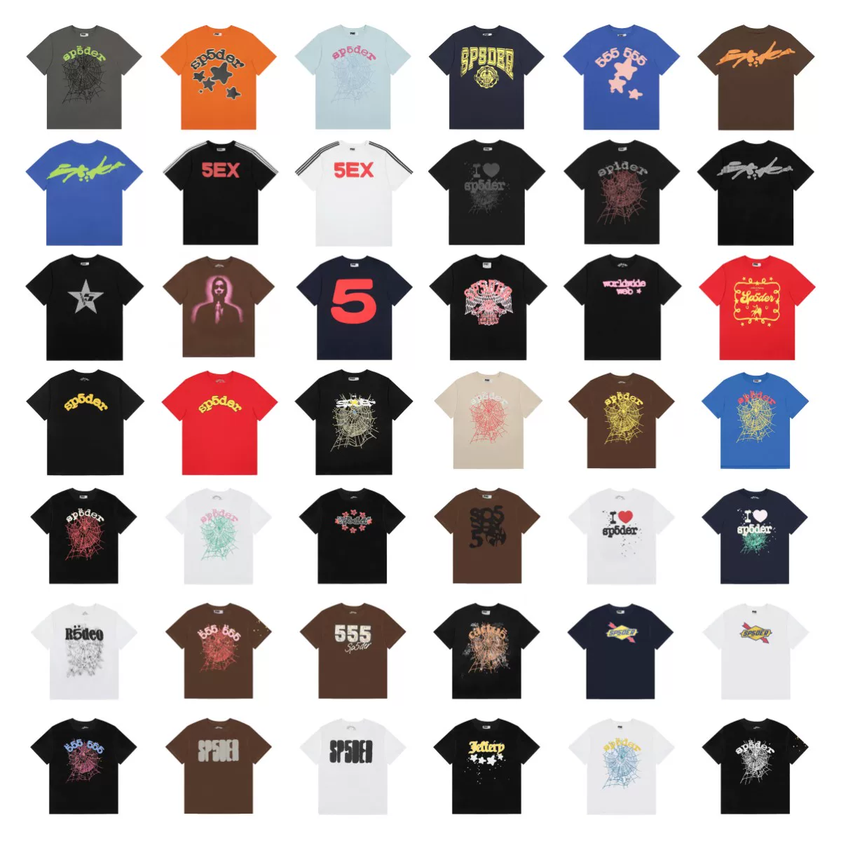 Cross border beauty trend Sp5der 555555 spider web print summer loose casual trend pure cotton short sleeved T-shirt for men