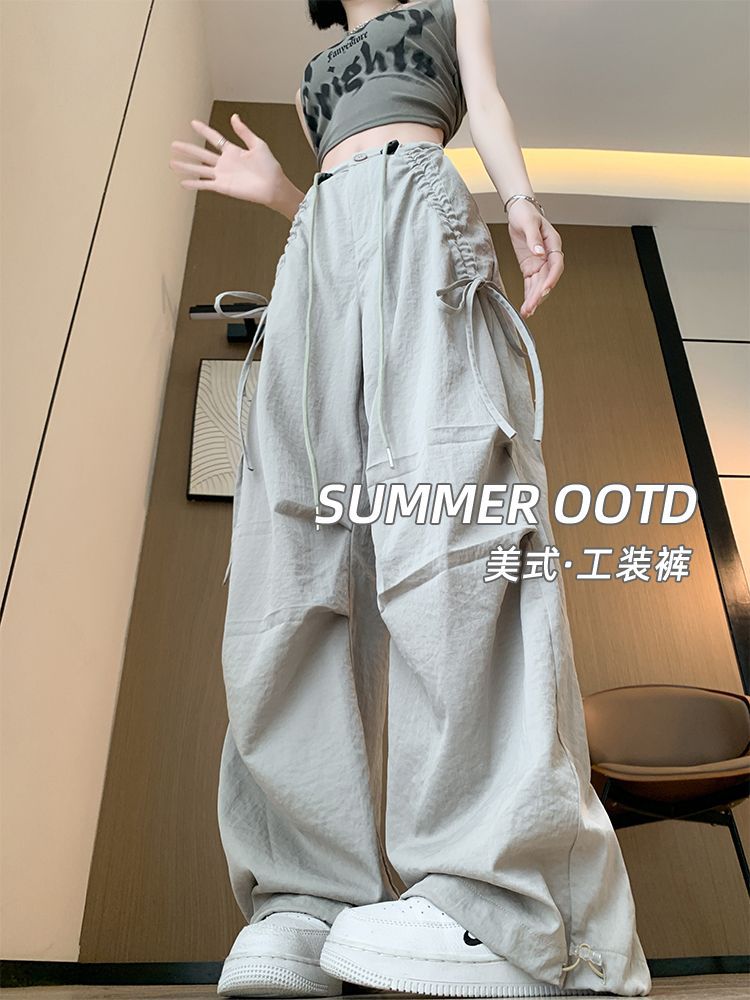 American Parachute Overalls Women's Spring and Autumn 2025 New Loose Casual Quick-drying Short Parachute Wide-leg Pants