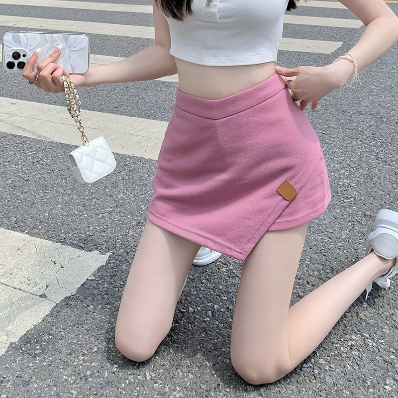 Hong Kong Style Pure Pink Half-Skirt for Women, Summer Design with Irregular Hem, Spicy Short Skirt, High-Waisted Skirt