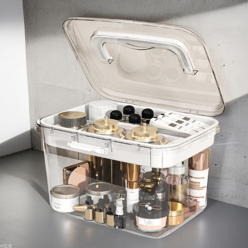 Cosmetic storage box desktop double-layer high-level dustproof large-capacity dressing table skin care products mask storage box