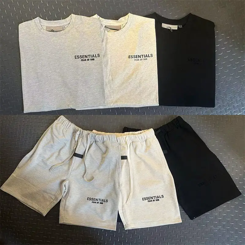 Flocked Letter Essentials Short-Sleeved T-Shirt for Men and Women Hip-Hop Half-Sleeved Trendy Brand High Street Fog American Top