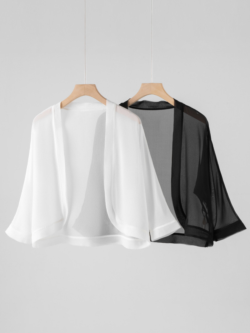 Summer New Silk Coat Women's Short Shawl Shirt Thin Seven-point Sleeve Outer Mulberry Silk Sunscreen Top