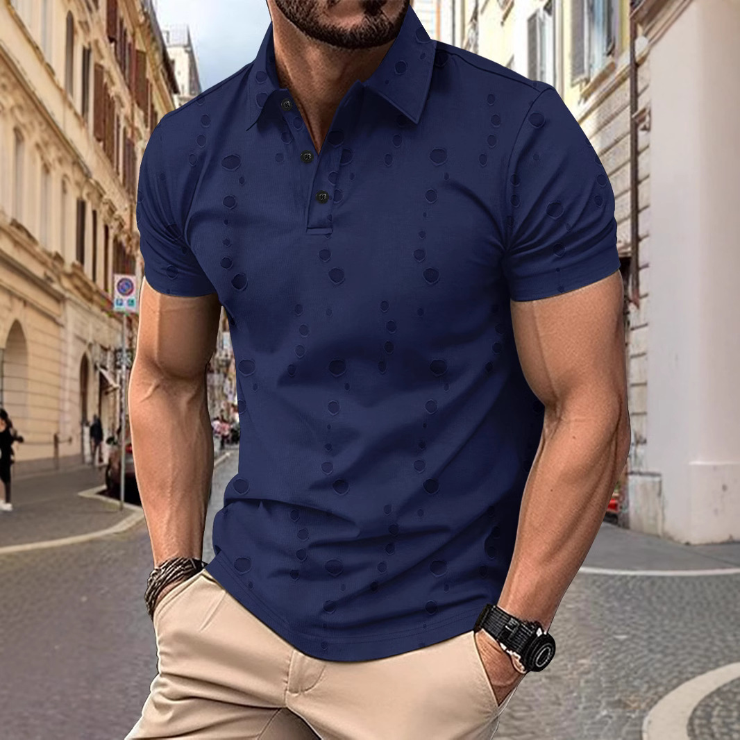 Cross-border Hole Short-sleeved T-shirt Summer European and American Fashion New Wear Design Lap Short-sleeved Men's POLO